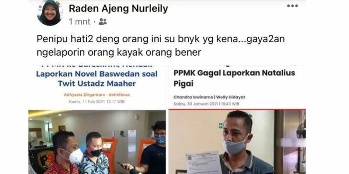 Unggahan di Facebook Raden Ajeng Nur Leily/Repro